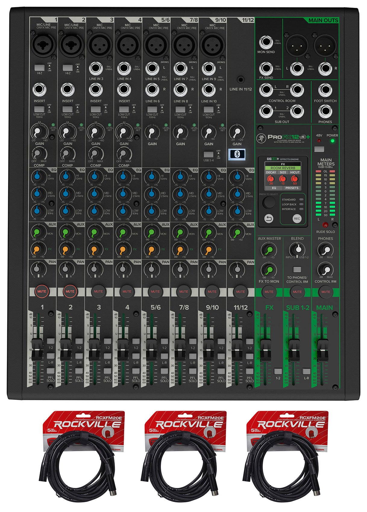 Mackie ProFX12v3+ 12-Ch. Mixer w/Enhanced FX/USB Recording/Bluetooth+XLR Cables