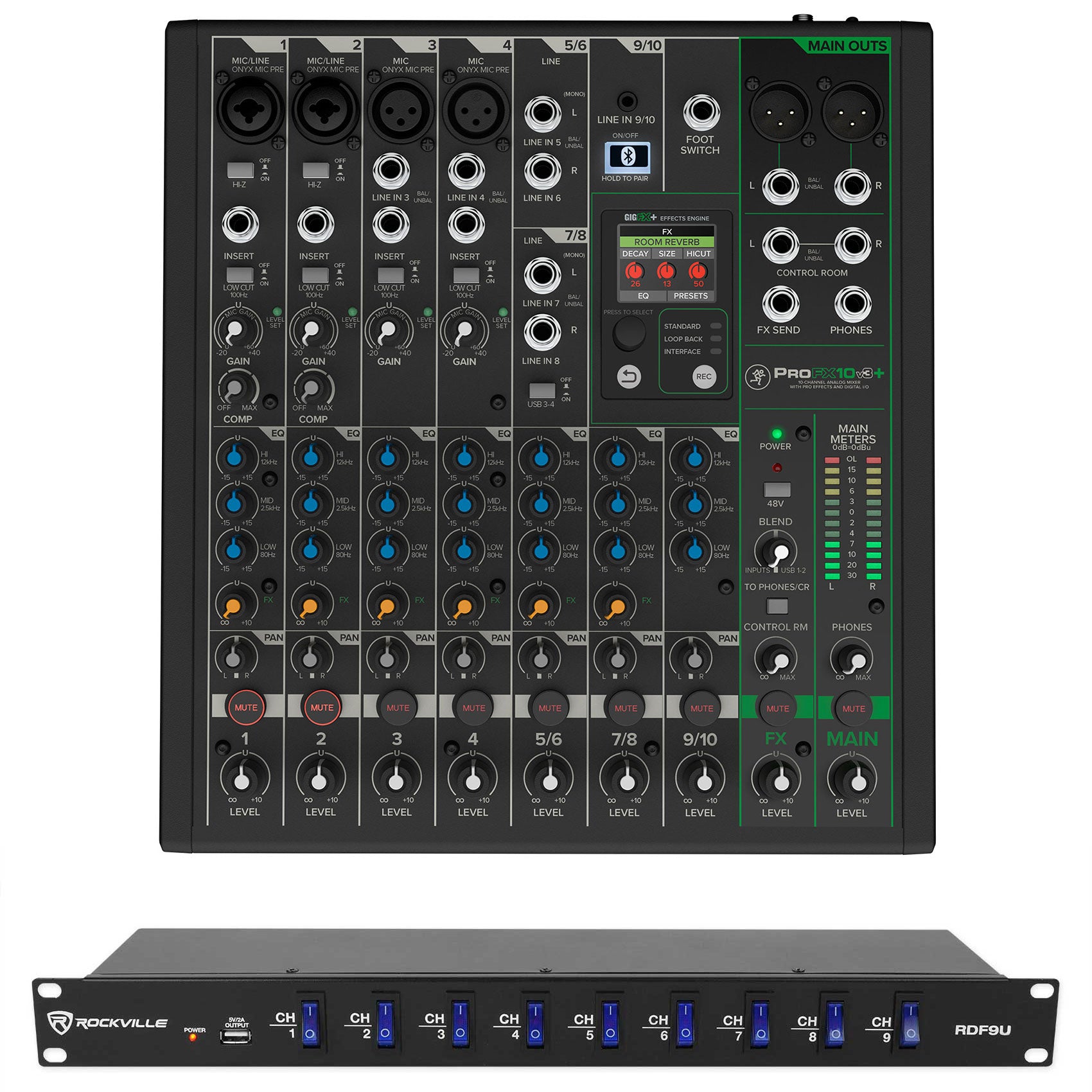 Mackie ProFX10v3+ 10-Channel Pro Effects Mixer w/USB ProFX10 v3 + Power Strip