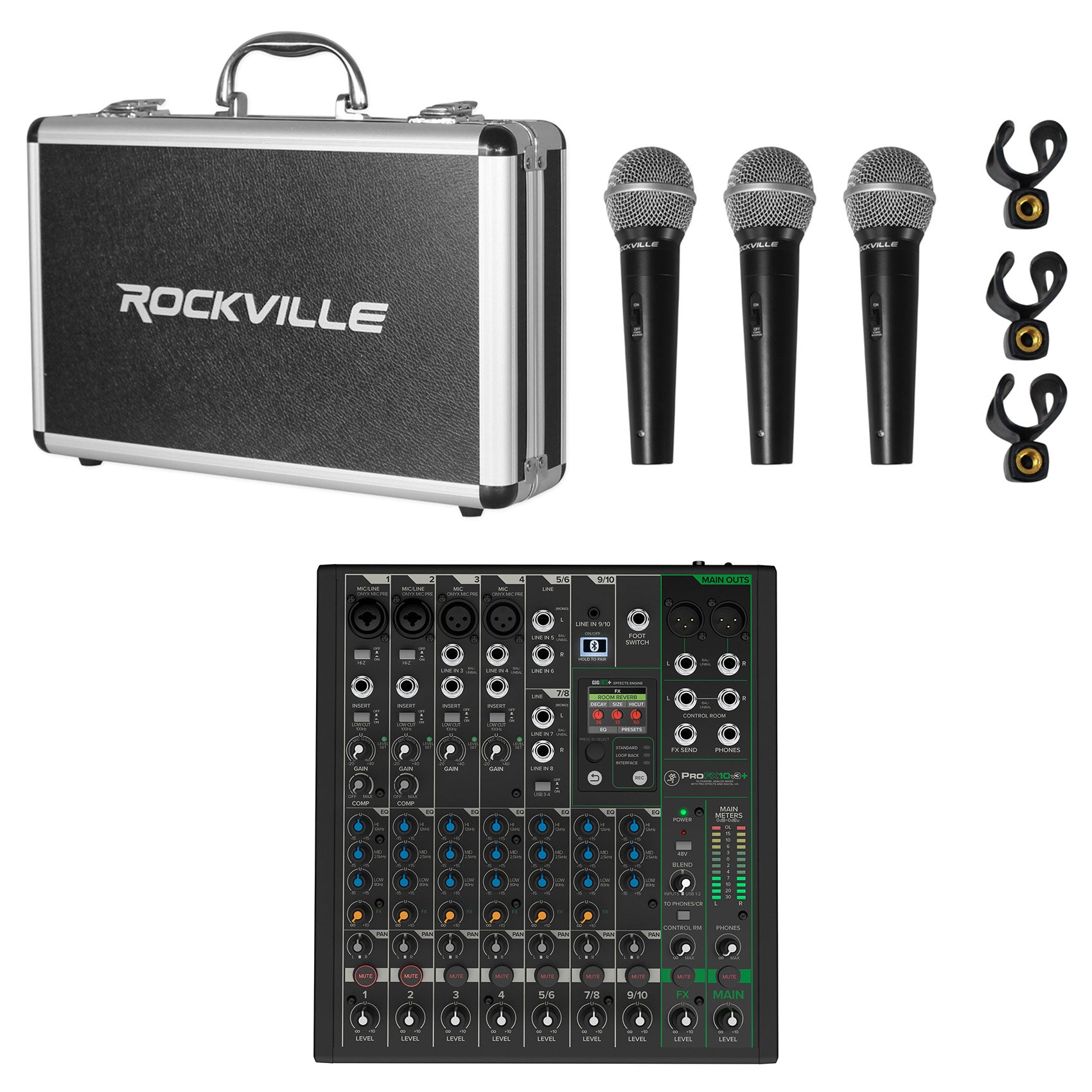 Mackie ProFX10v3+ 10-Channel Enhanced Effects Mixer w/USB+(3) Mics ProFX10 v3+