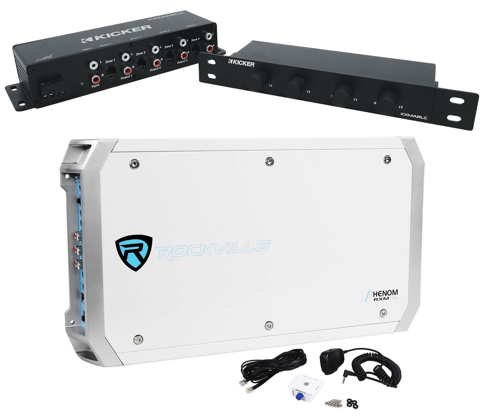 RXM-S6 Marine Amplifier + 4-Zone Level Control Bundle