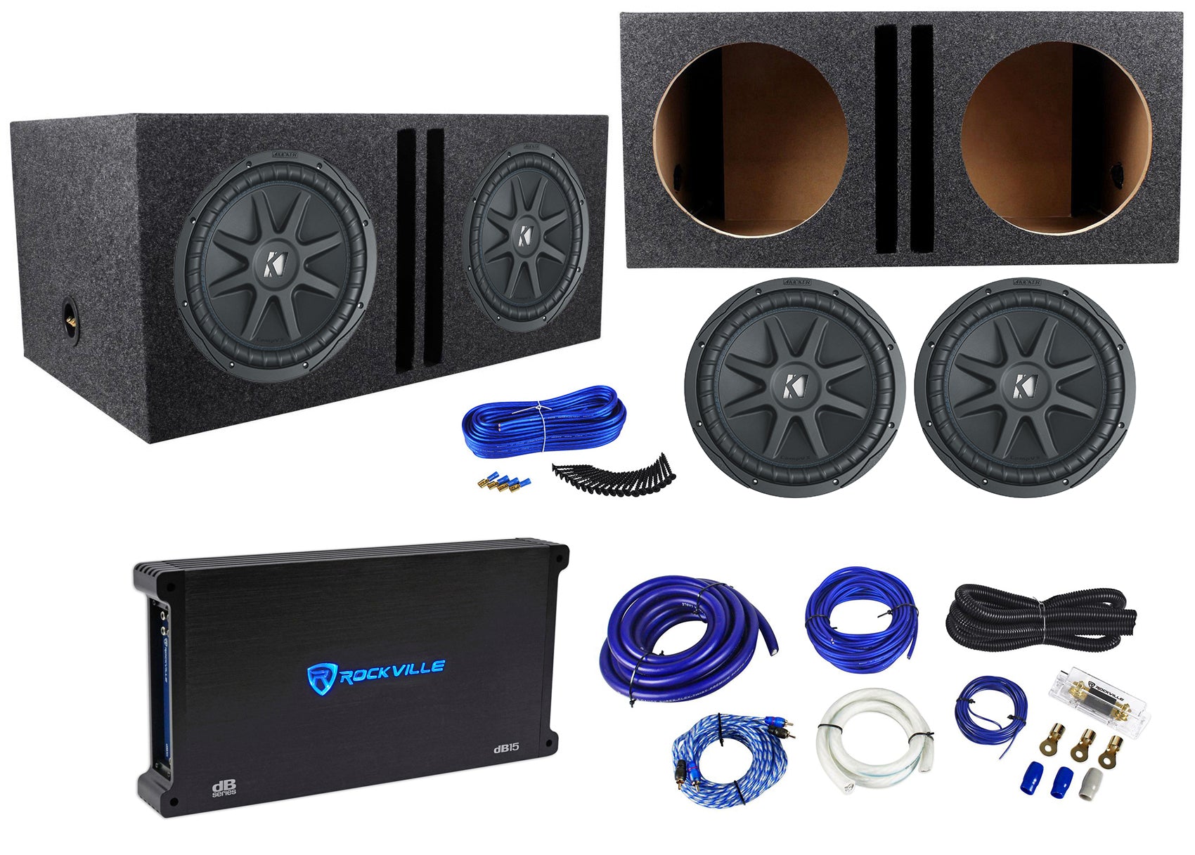 2) Kicker 50CVX122 CVX 12" 3000w Car Subwoofers+Vented Sub Box+Amplifier+Amp Kit