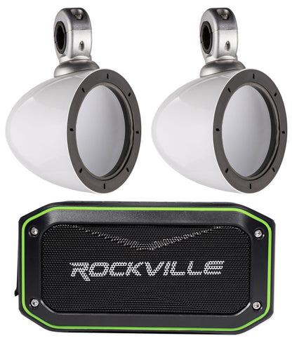 Pair Kicker 4" KMMTES Mini Marine Tower Enclosures+Free Bluetooth Speaker