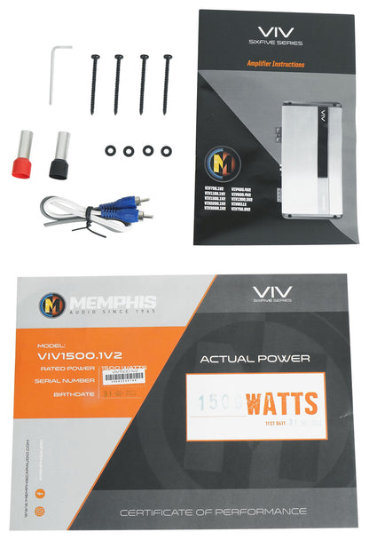 Memphis Audio VIV1500.1V2 SixFive Series 1500w Mono Car Amplifier w/ DSP+Amp Kit