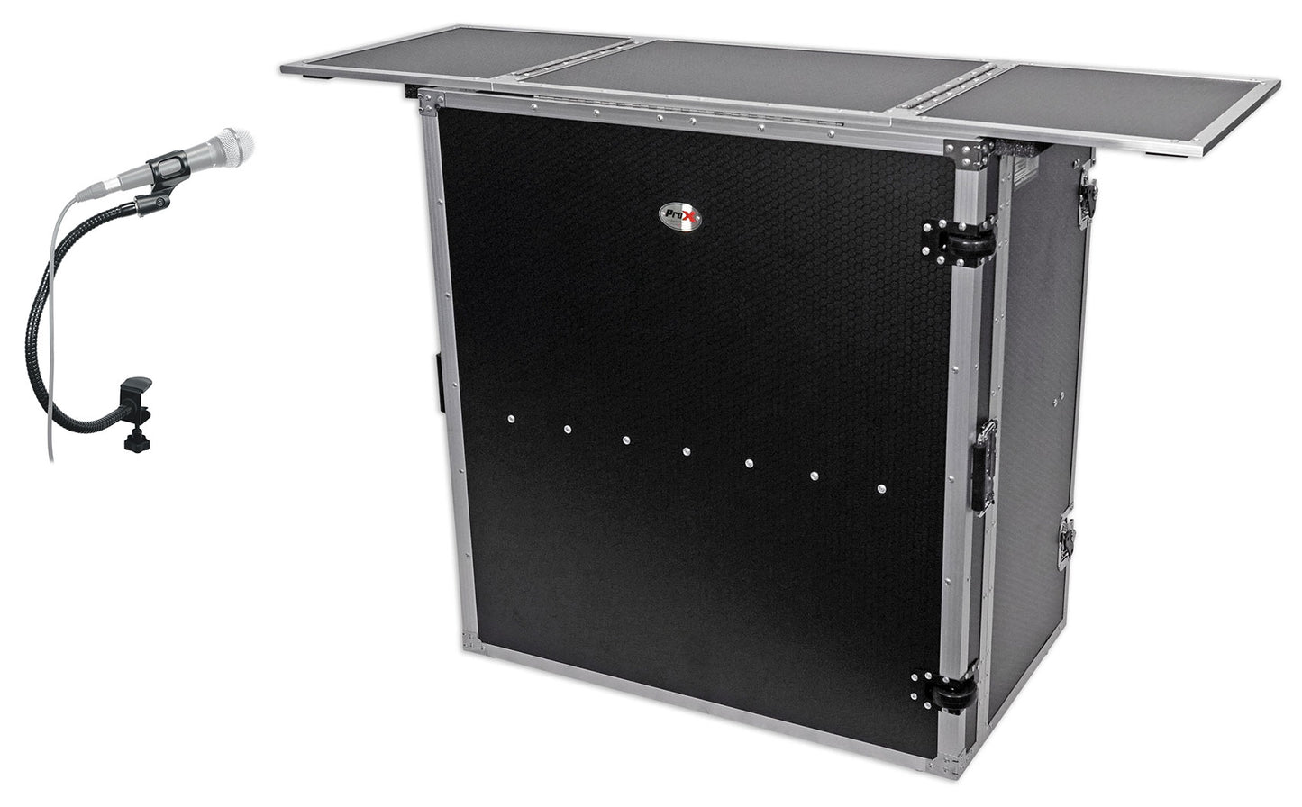 ProX XS-DJSTN Portable Foldout Mobile DJ Combo Table Facade+Gooseneck Mic Stand