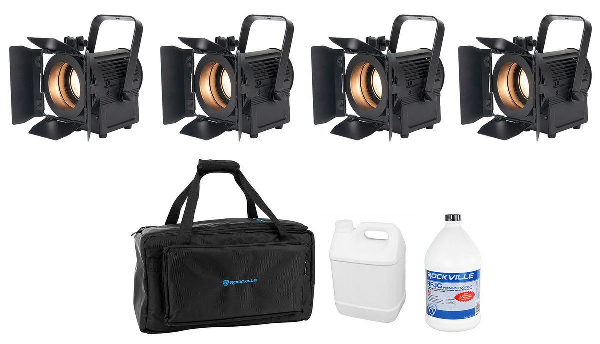 (4) American DJ ENCORE FR20 DTW Dim to Warm White Fresnel Beam Lights+Fogger+Bag