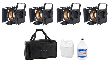 (4) American DJ ENCORE FR20 DTW Dim to Warm White Fresnel Beam Lights+Fogger+Bag