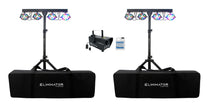 (2) Eliminator Mini Par Bar Light Systems w/4xPar Lights+Stand+Remote+Bag+Fogger