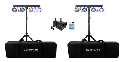 (2) Eliminator Mini Par Bar Light Systems w/4xPar Lights+Stand+Remote+Bag+Fogger