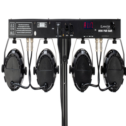 (2) Eliminator Mini Par Bar Light Systems w/4xPar Lights+Stand+Remote+Bag+Fogger