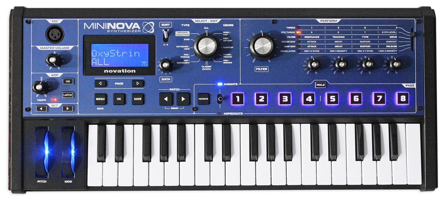 Novation MiniNova 37-Key Compact USB MIDI Keyboard Synthesizer+Padded Bag