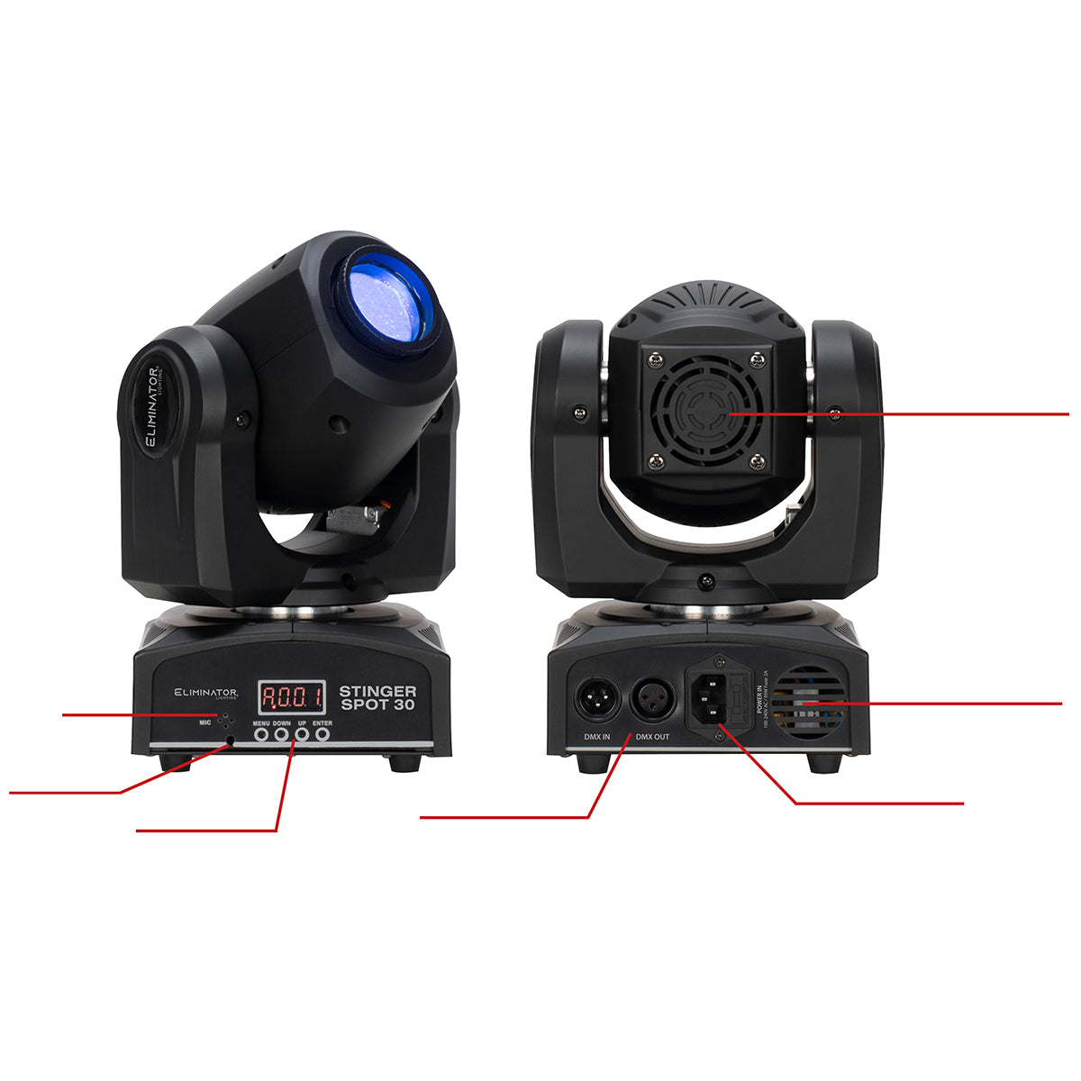 American DJ Eliminator Stinger Spot 30 White LED DMX 30W Moving Head Light+Cable