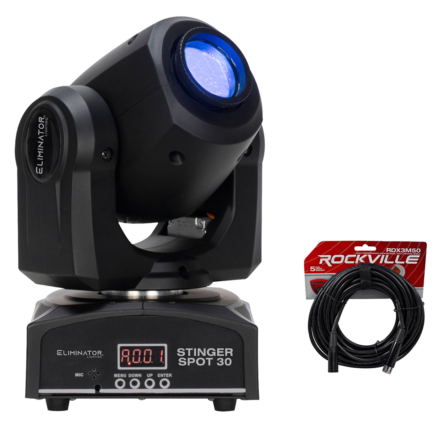 American DJ Eliminator Stinger Spot 30 White LED DMX 30W Moving Head Light+Cable