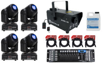 (4) Eliminator Stinger Spot 30 White LED Moving Head Lights+DMX Control+Fogger