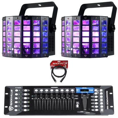 2) American DJ MINI DEKKER RGBW LED Derby/Strobe Effect Lights+DMX Control+Cable
