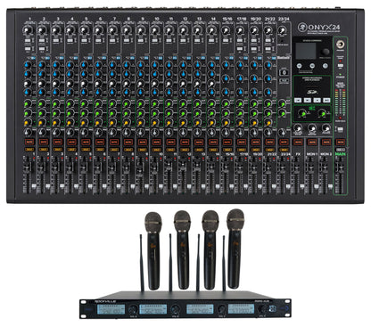 Mackie ONYX24 24-Channel Analog Mixer w/USB/3-Band EQ+Bluetooth+4) Wireless Mics