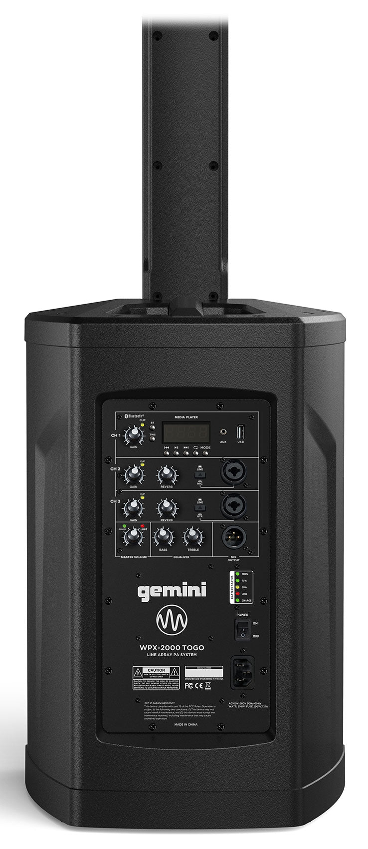 Gemini WPX-2000TOGO Rechargeable DJ/PA Line Array Speaker+Sub+Mic+XLR Cables
