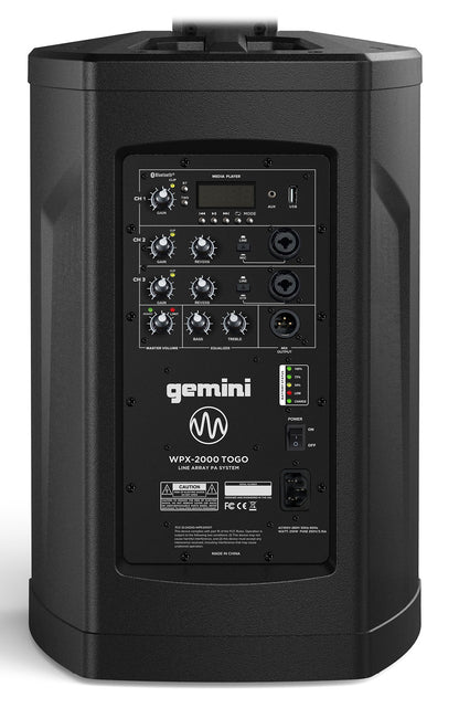 Gemini WPX-2000TOGO Rechargeable DJ/PA Line Array Speaker+Sub+Mic+XLR Cables