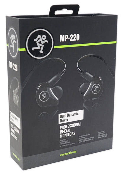 Mackie MP-220 Dual Dynamic Driver Pro In-Ear Monitors+Molded Carry Case+Backpack