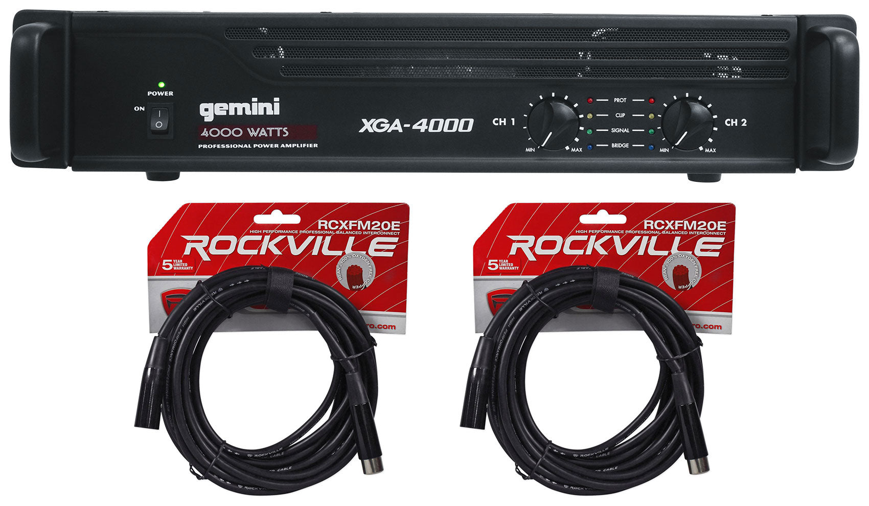 Gemini XGA-4000 4000w Pro DJ/PA Live Sound Power Amplifier+XLR Cables XGA4000