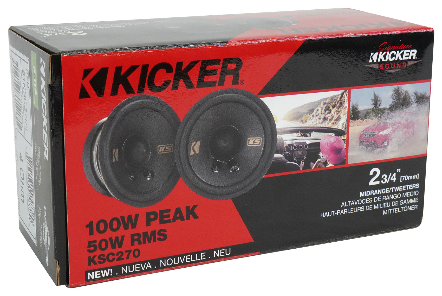Kicker KSC270 2.75" Mid/Tweeters Fits Chrysler/Subaru/Jeep/Toyota + Home Speaker