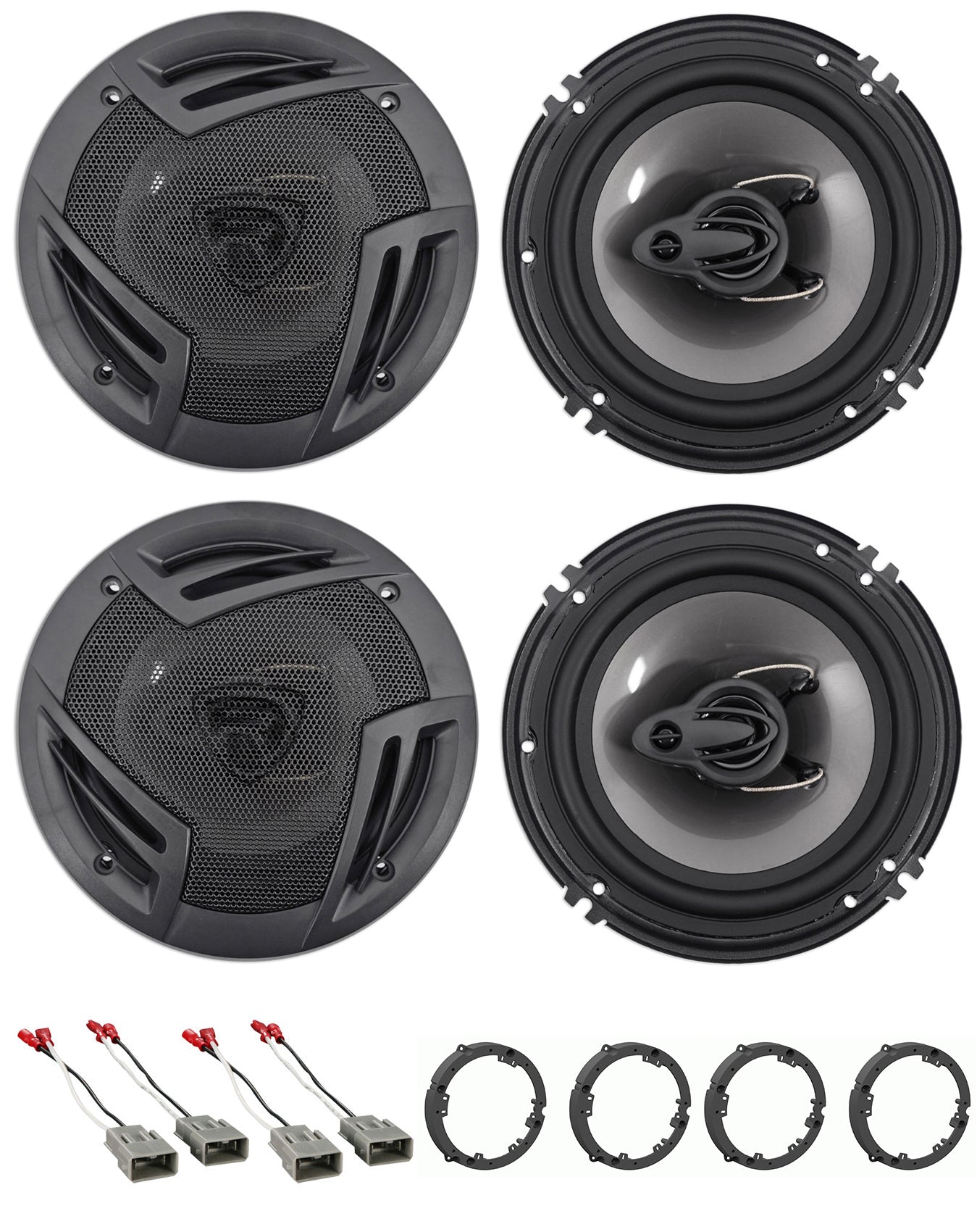 RV6.3A 6.5" Car Speakers 4-Pack + Honda Civic Harness & Adapter Bundle