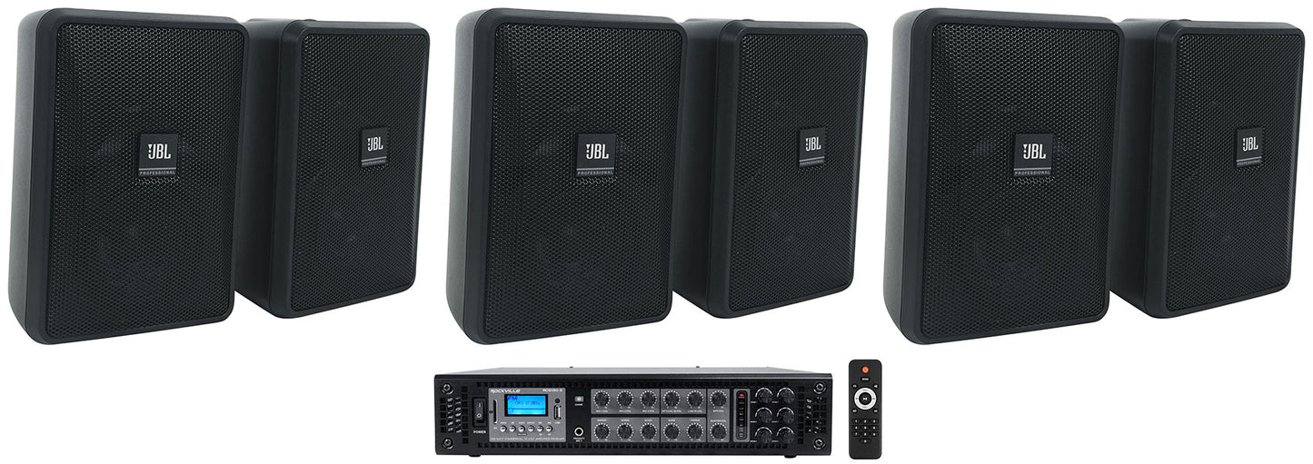 JBL Control 23-1 Black 6-Pack + RCS180-6 6-Zone Amplifier Bundle