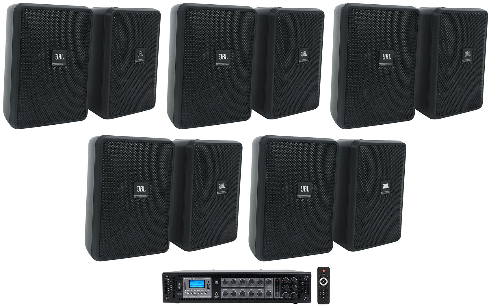 JBL Control 23-1 Black 10-Pack + RCS180-6 6-Zone Amplifier Bundle