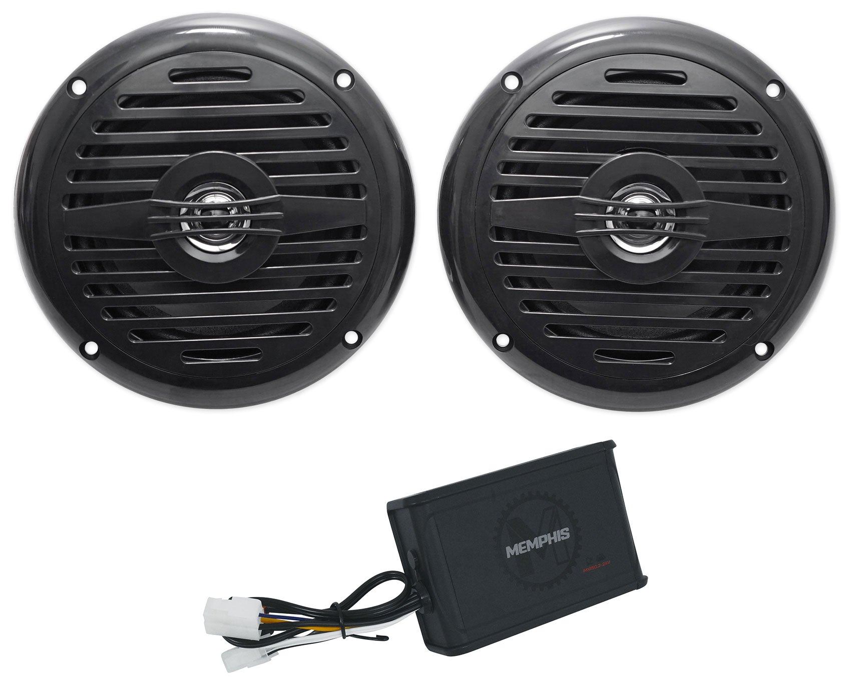 MS525B Black 5.25" Marine Speakers + MX150.2-24V Amplifier Bundle