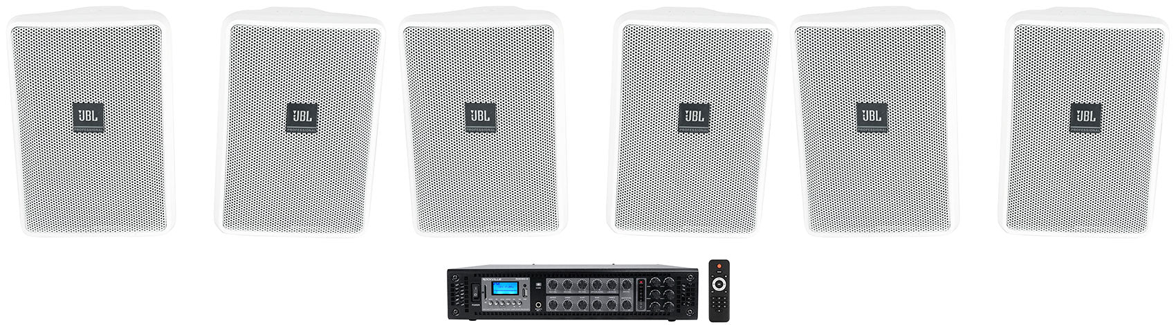 JBL Control 23-1 White 6-Pack + RCS180-6 6-Zone Amplifier Bundle