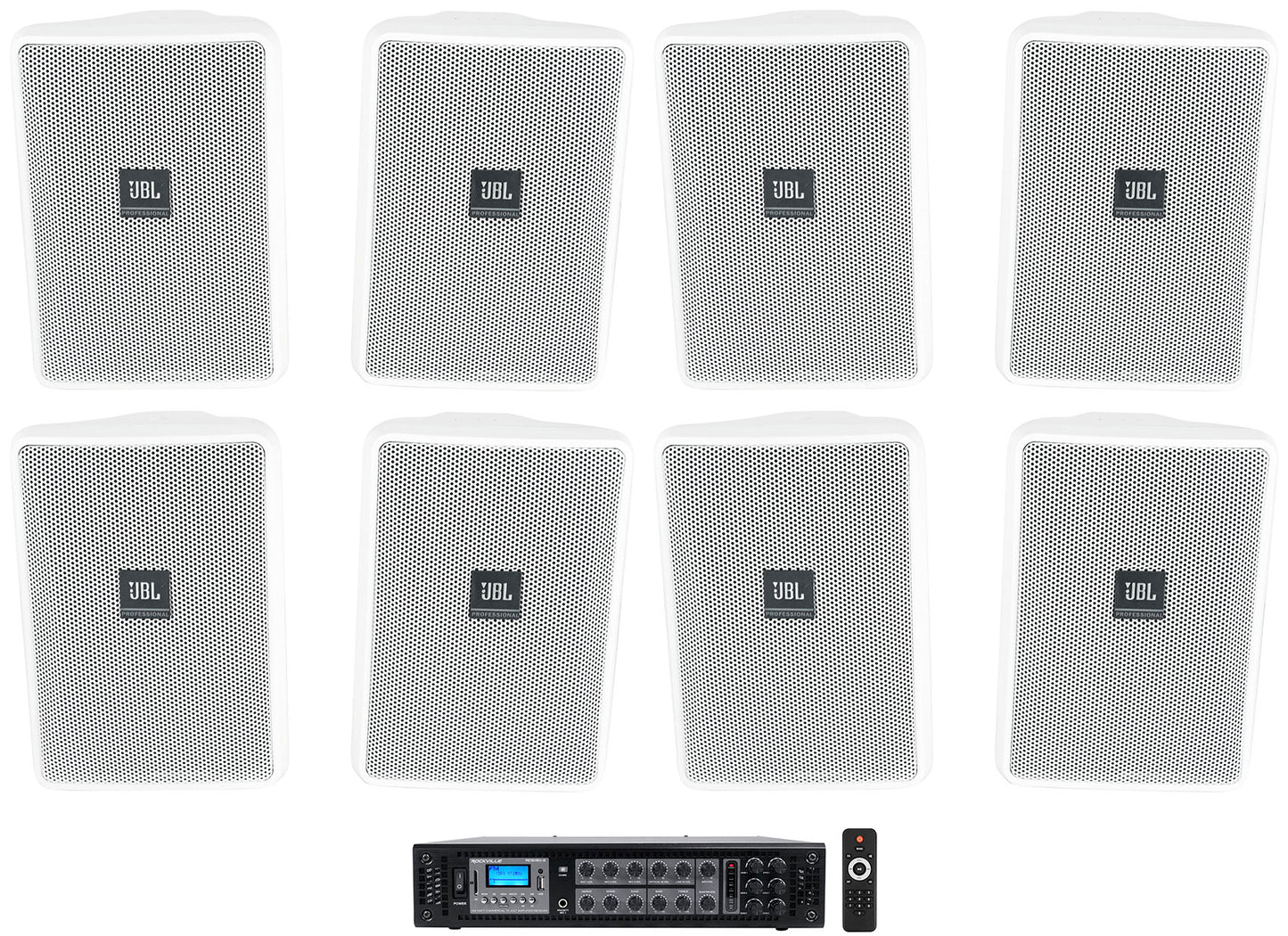 JBL Control 23-1 White 8-Pack + RCS180-6 6-Zone Amplifier Bundle