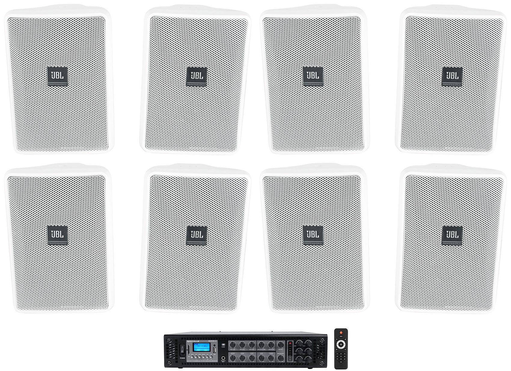 JBL Control 23-1 White 8-Pack + RCS180-6 6-Zone Amplifier Bundle