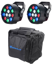 (2) Eliminator Mini Par RGBW LED DMX Par Wash Lights+Bag For DJ/Stage/Clubs/Bars
