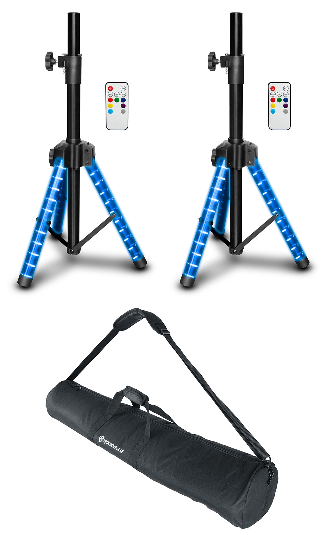 (2) Technical Pro PT3LED Rechargeable RGBWY LED Tripod DJ Speaker Stands+Bag
