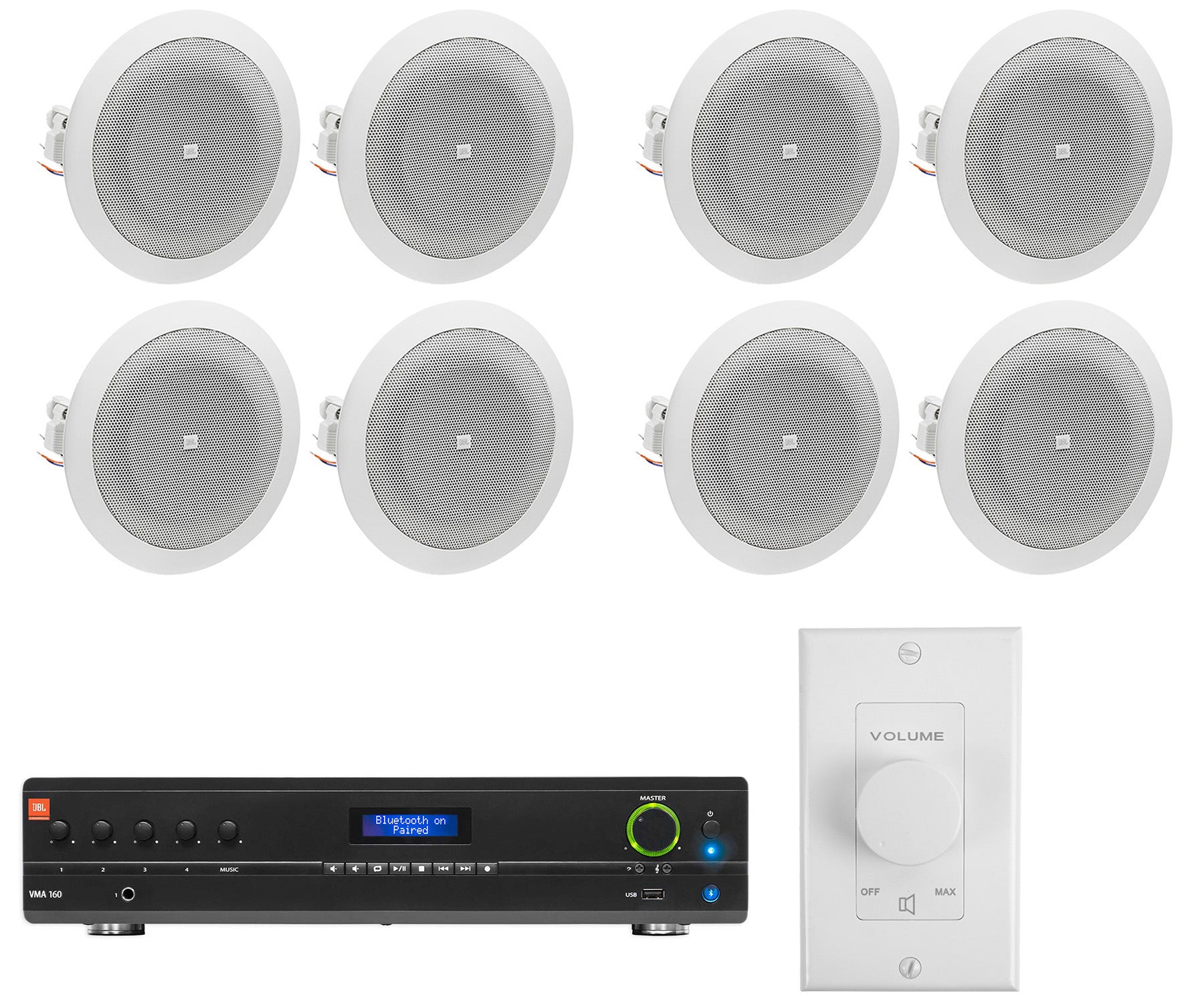 JBL 8124 Ceiling Speakers 4-Pack + JBL VMA160 Mixer‑Amplifier Bundle