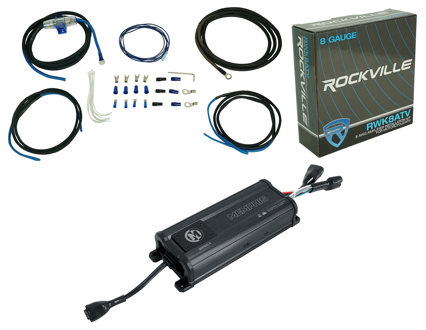 Memphis Audio MX400.4 400w RMS 4 Channel UTV ATV Amplifier+Amp Wire Kit