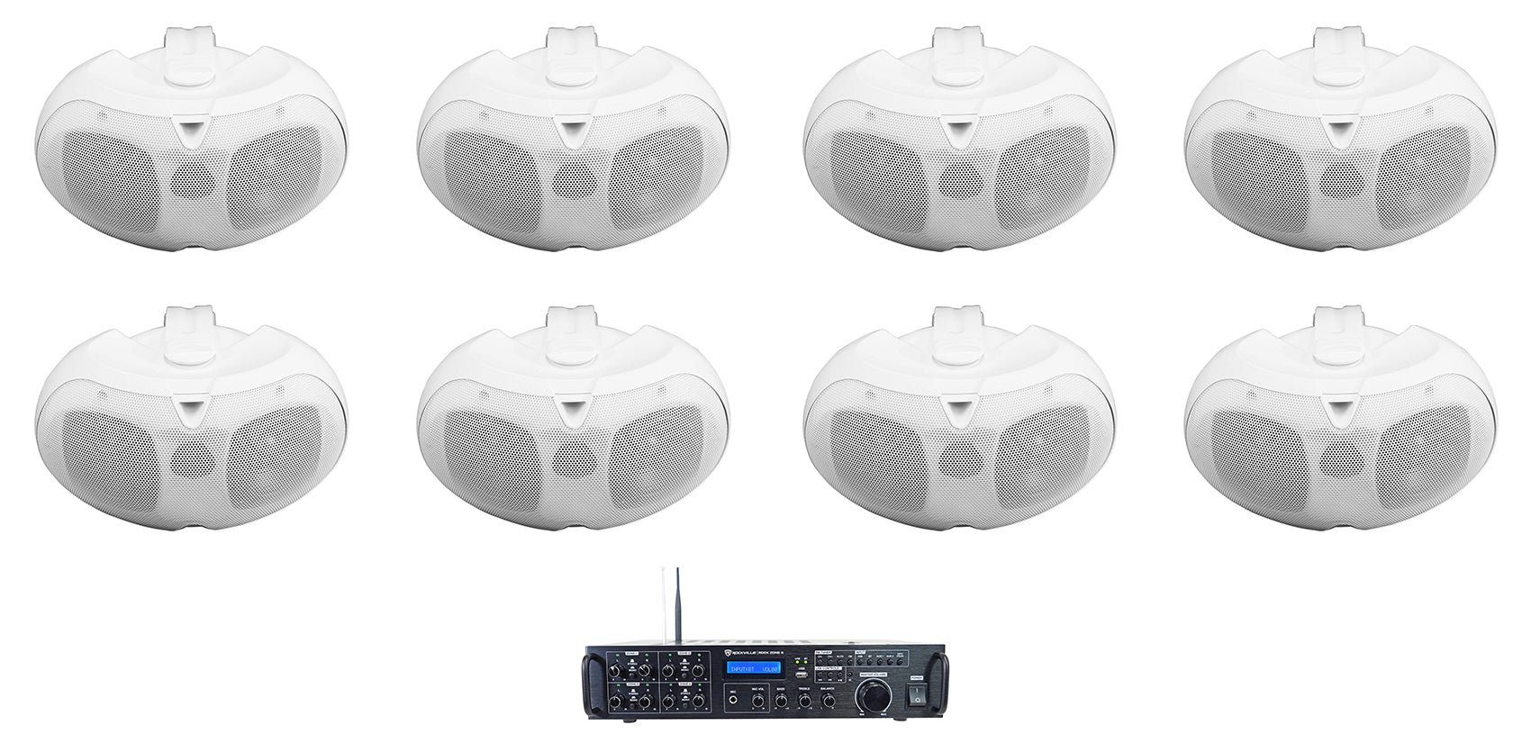 D4-8 White 8-Pack + Rock Zone 8 Multi‑Room Receiver Bundle