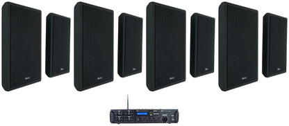 Rock Zone 8 Receiver + RockSlim Black Speakers 8-Pack Bundle