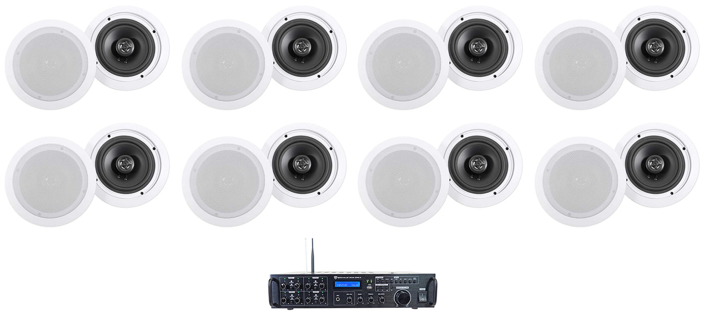 Rock Zone 8 16-Pack + HC655 White Ceiling Speakers Bundle