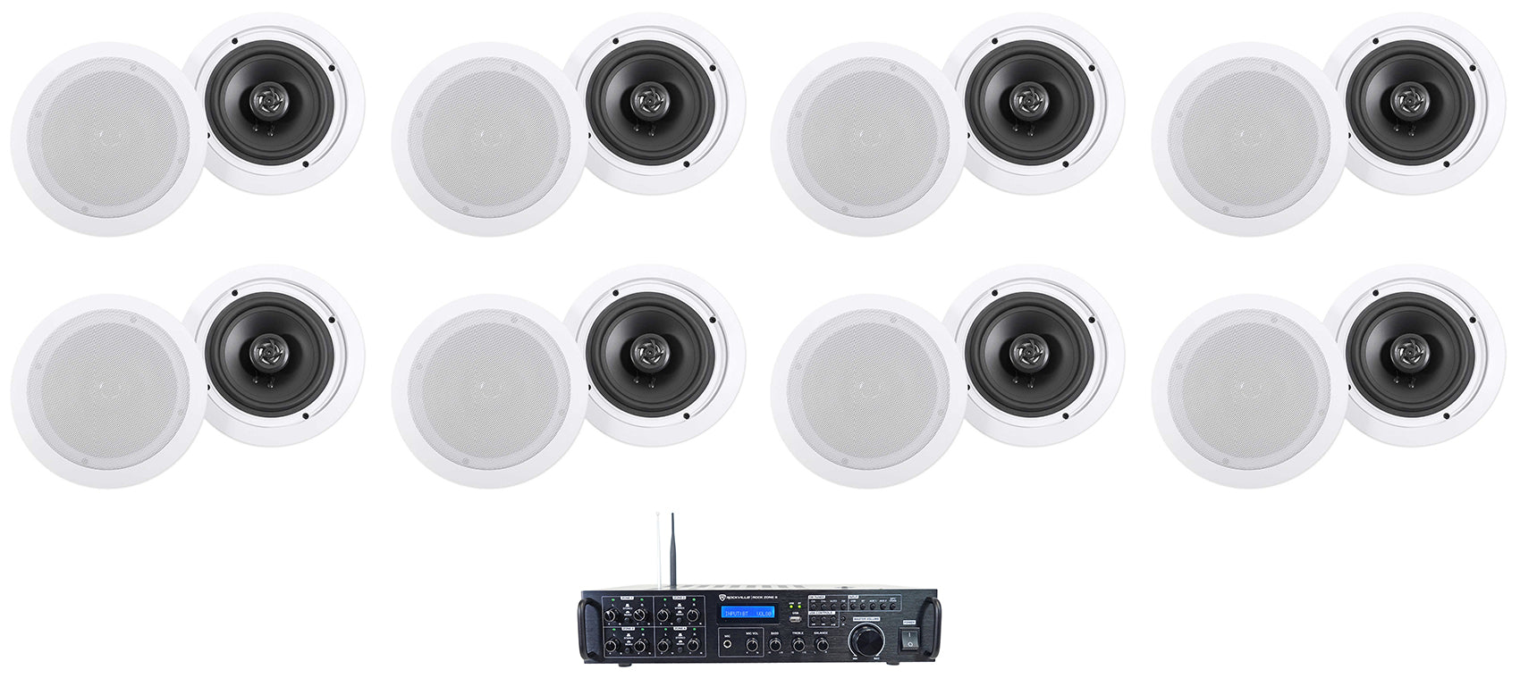 Rock Zone 8 16-Pack + HC655 White Ceiling Speakers Bundle
