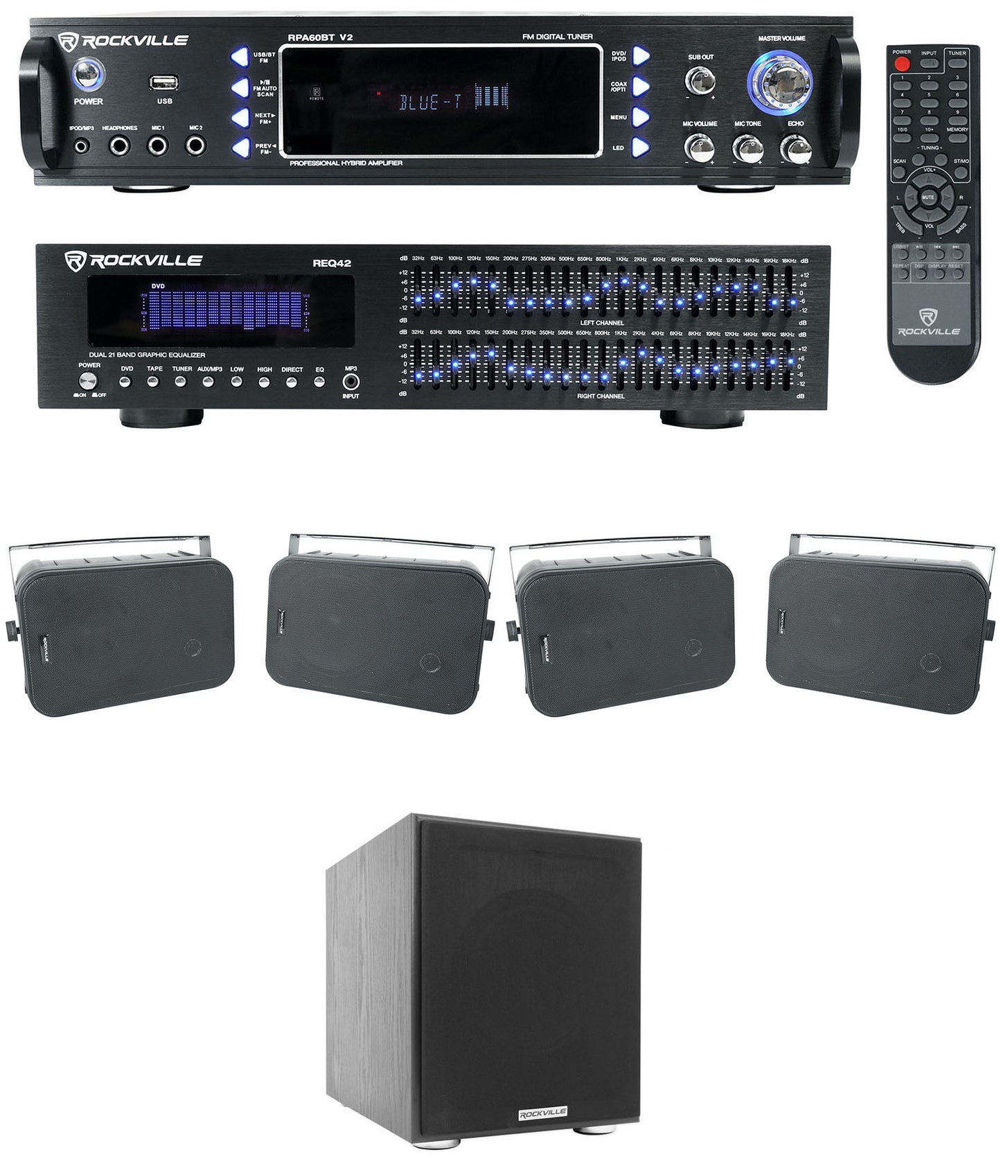 HP65S Black 4-Pack + REQ42 EQ + Rock Shaker 8 + RPA60BT Bundle