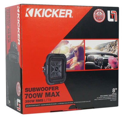 KICKER 46L7T84 8" 700 Watt L7T Car Subwoofer, Solo-Baric Sub L7T84 DVC 4-Ohm [Used]