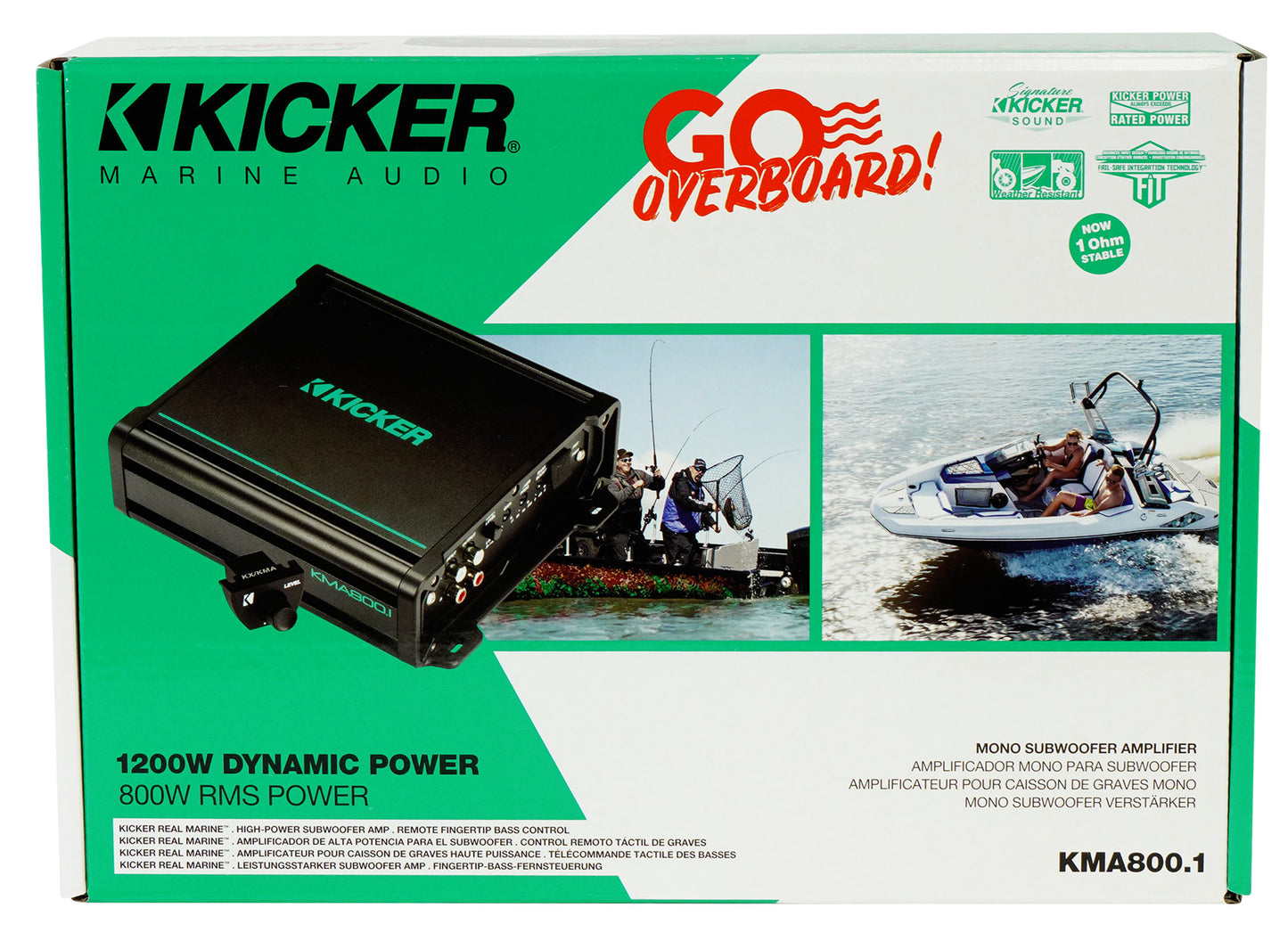 KICKER 48KMA8001 800 Watt 1-Ohm Marine/Boat Mono Amplifier Sub Amp KMA800.1 [Open Box]