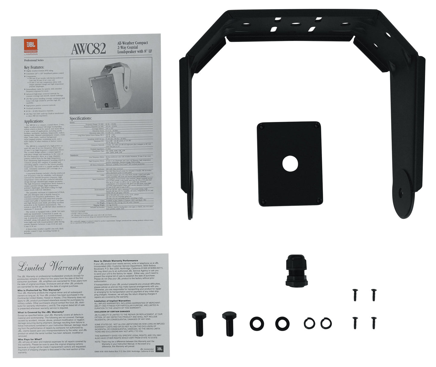 JBL AWC82-BK 8" 200w Black Indoor/Outdoor 70V Surface Mount Commercial Speaker [Open Box]