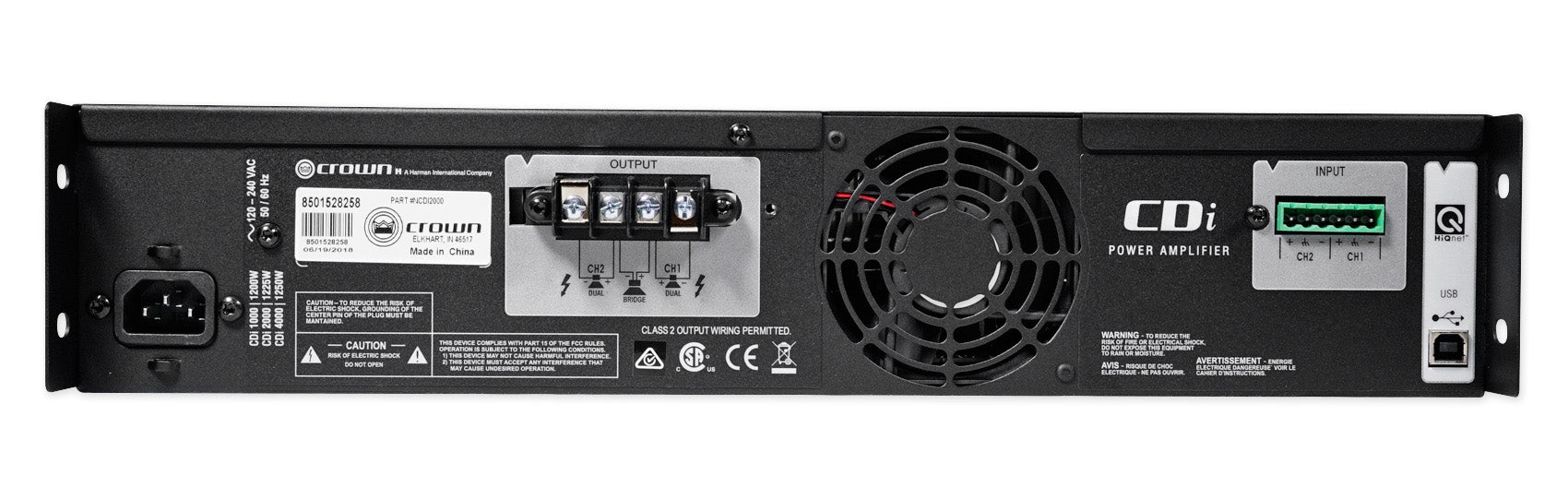 Crown CDi2000 2-Channel, 800w 2,4,8-ohm 70V/140V Commercial Power Amplifier Amp [Open Box]