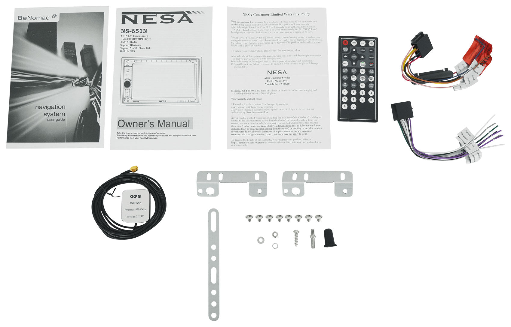 NESA NS-651N 6.5" Car Monitor w/DVD/Bluetooth/GPS/Android PhoneLink+Backup Cam