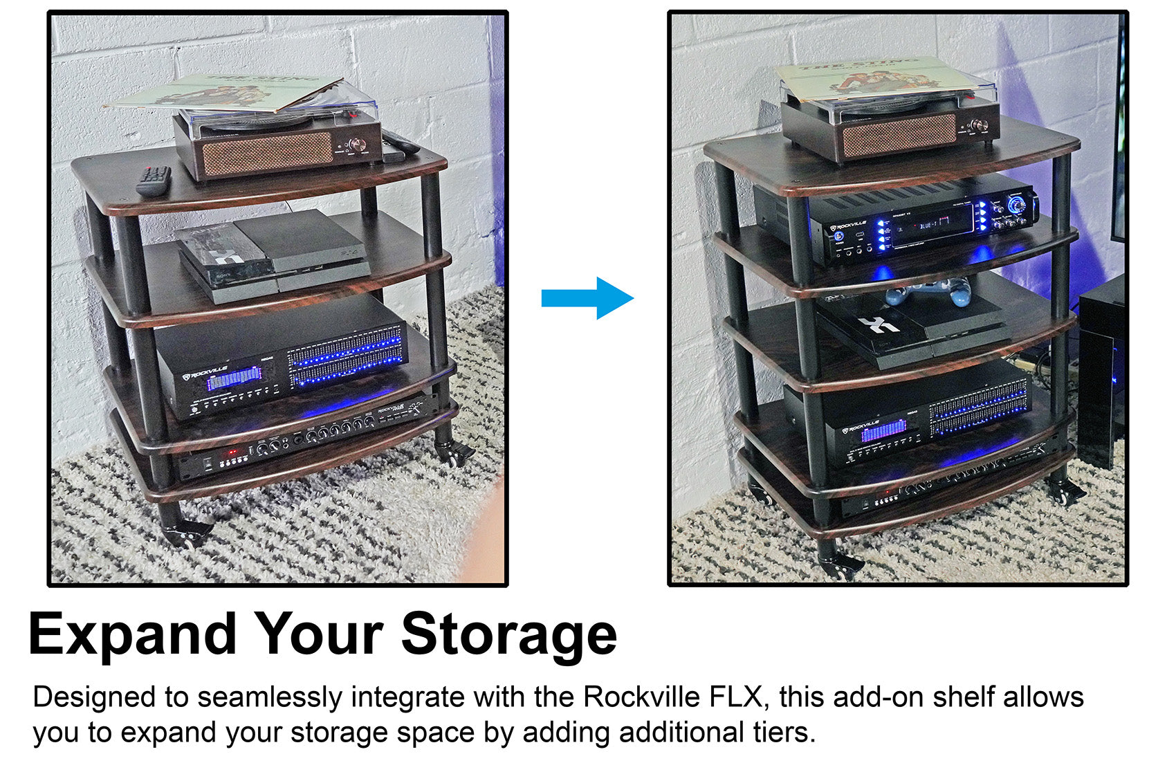 FLX Dark Wood 4-Shelf + Dark Wood Add-On Shelf Bundle