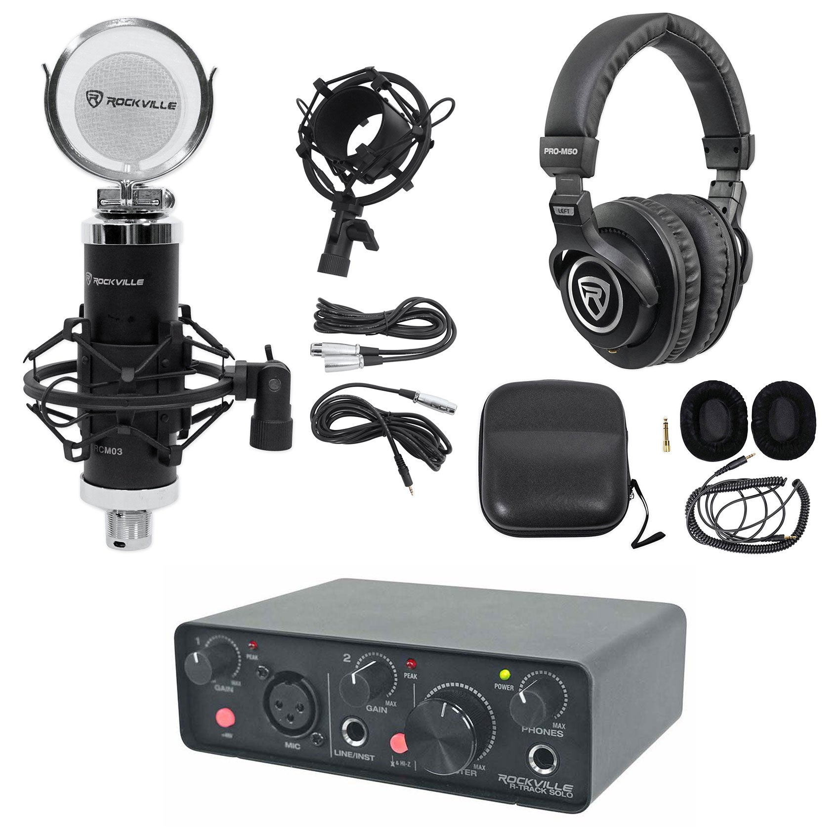 R-TRACK SOLO Interface + RCM03 Mic + PRO-M50 Headphones Bundle