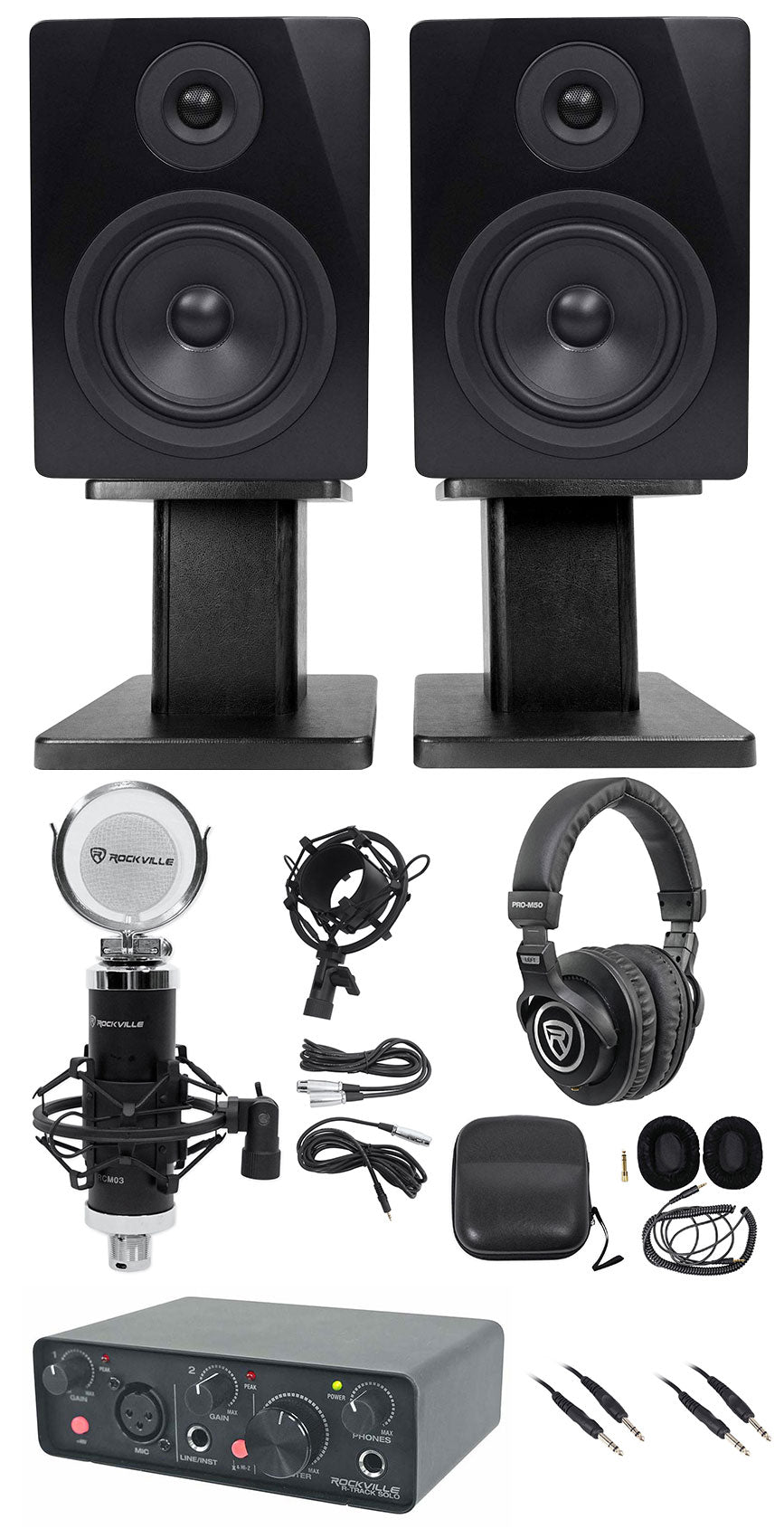 R-TRACK SOLO + APM5B Black Monitors + Desktop Stands Bundle