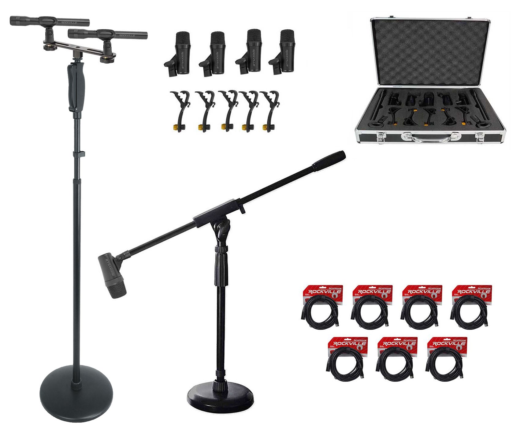 PRO‑D7 Drum Mic Kit + Stands and XLR Cables Bundle