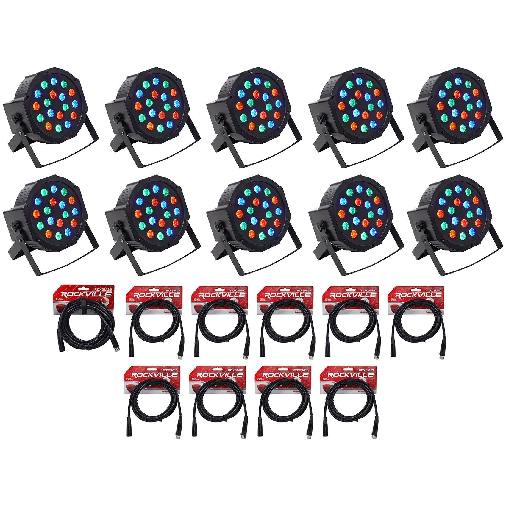 RockPAR50 LED RGB 10-Pack + DMX Cable Bundle